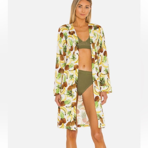 Mason Grey TROPICAL SMOOTHIE Fruit Print Classic Short Robe Women's Size small - Picture 1 of 13